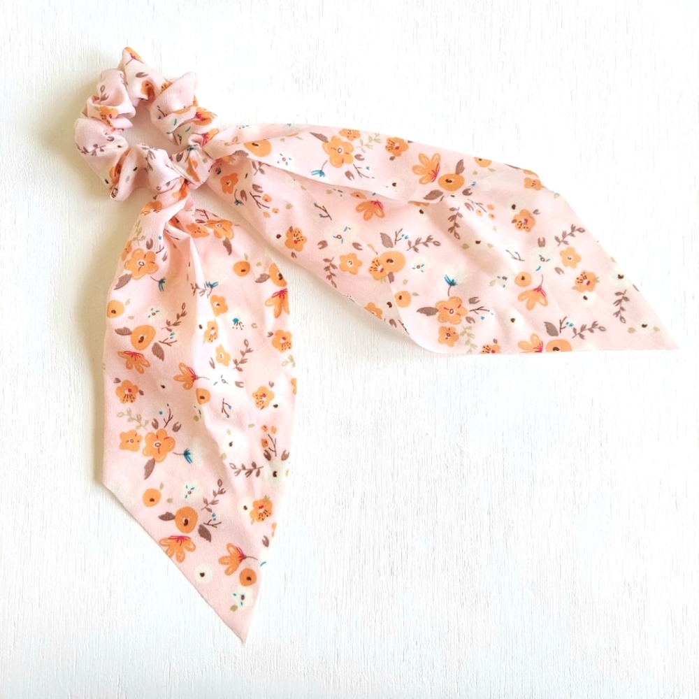 Leslie Floral Hair Scarves - Pink & Orange